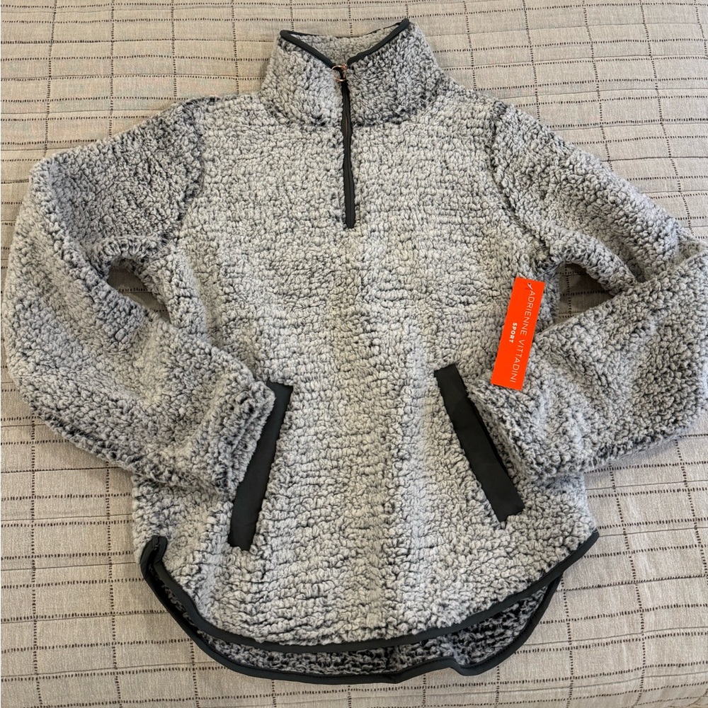 Adrienne Vittadini  1/4 Zip Pullover Medium Thick Soft Faux Fur NWT